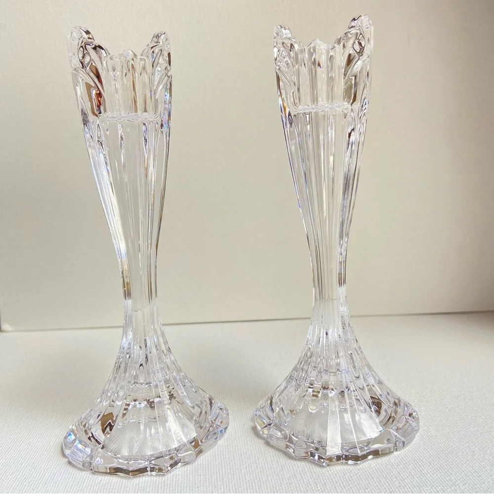 Oneida Crystal Augustina clear fluted candlesticks candle holders for tapers